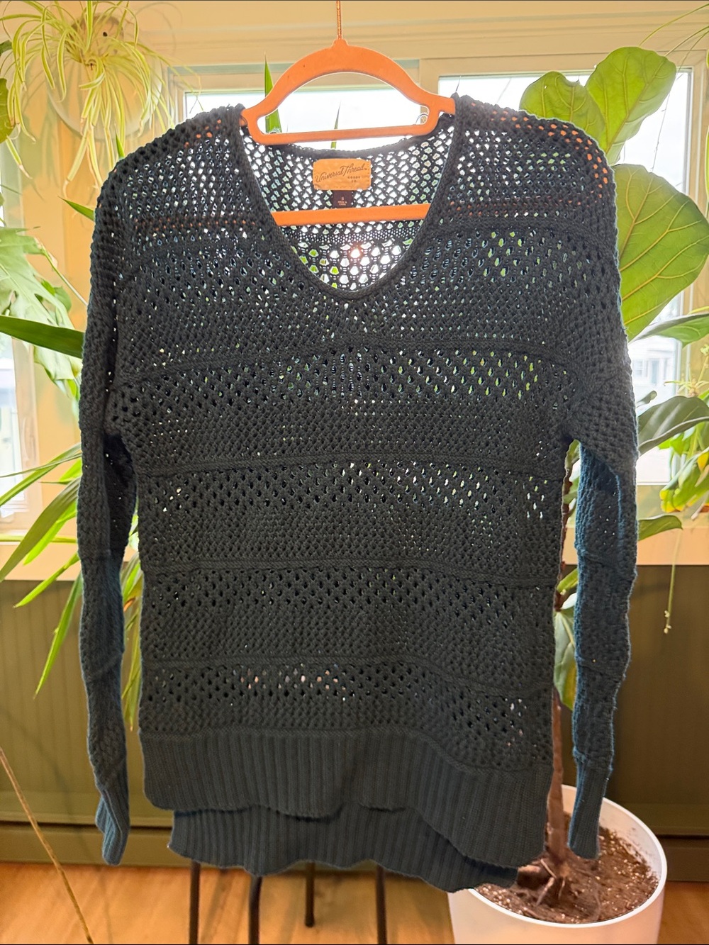 Universal Thread Open-Knit V-Neck Sweater in turquoise